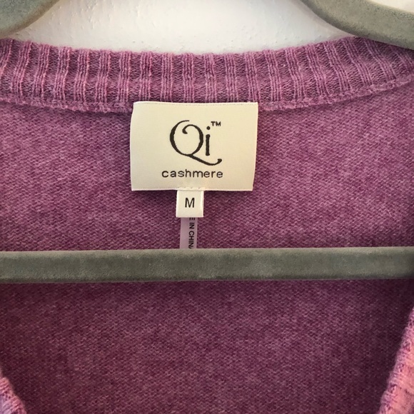 Qi Cashmere Sweater Lace Up Front 100% Cashmere Berry Mousse (Purple-Pink) M EUC - Picture 10 of 14